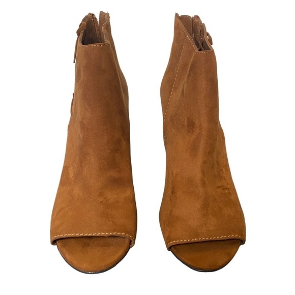 A.NA Jacky Cognac Suede Block Heel Open Toe Booties Sz 10 - Picture 3 of 9